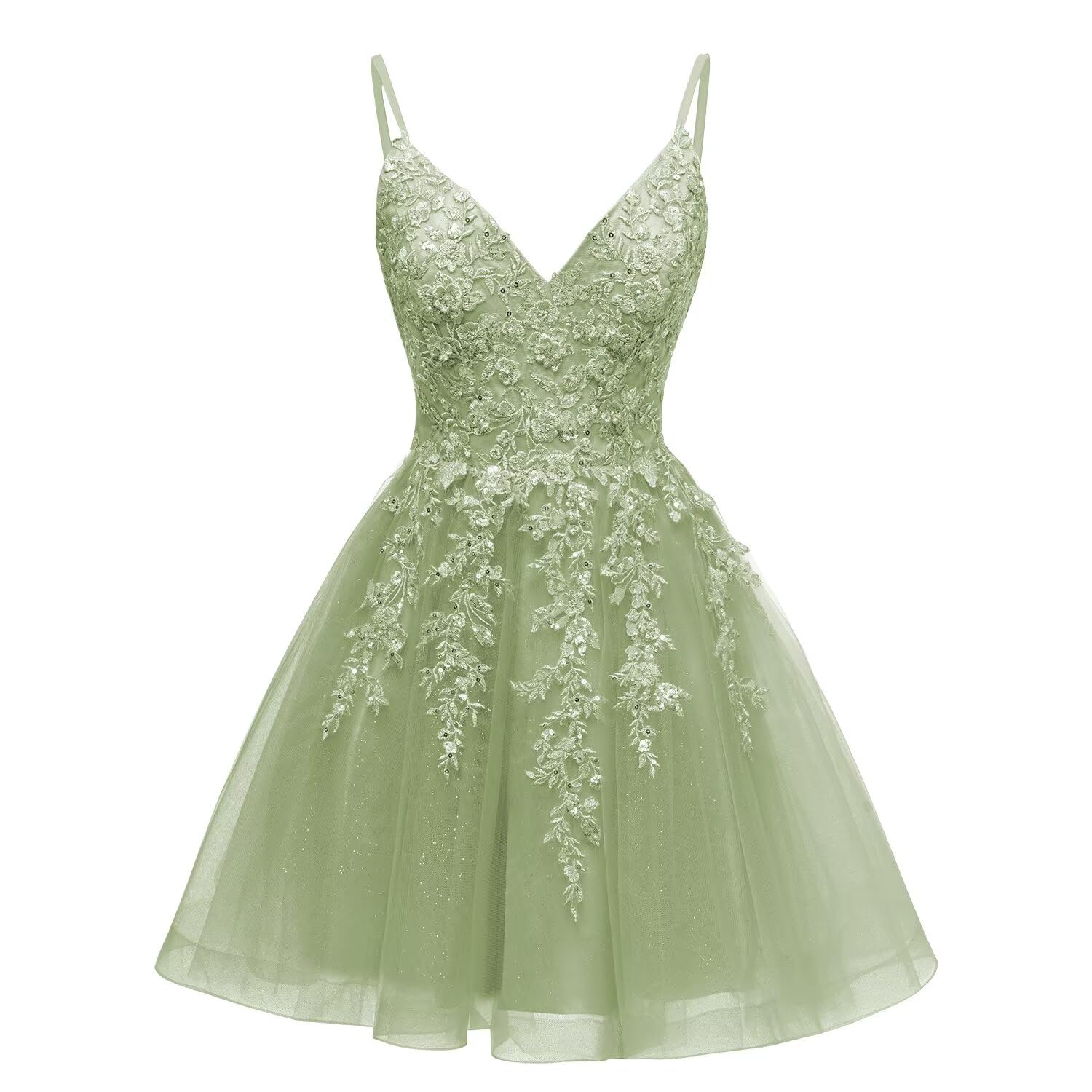 YMSHA V Neck Lace Homecoming Dresses for Teens A Line Sequin Short Prom Party Dress CLN034