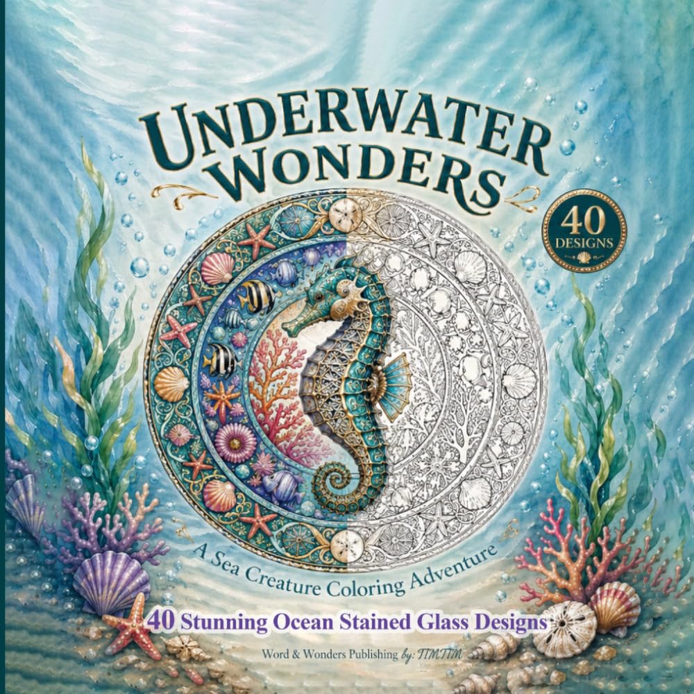 Underwater Wonders: A Sea Creature Coloring Adventure with 40 Stunning Stained Glass Ocean Designs for Adults and Teens