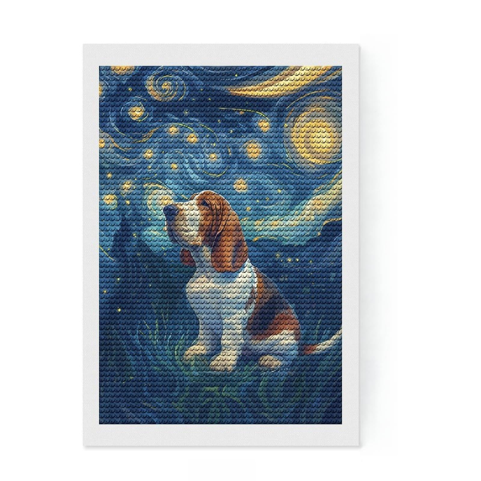 Junmoney Starry Night Bastet Hound Diamond Painting Canvas Set 8"x12", Neat Printed Canvas, Creative Leisure Activity, Cosy Home Accent