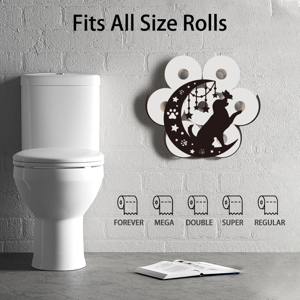 WADORN Boho Dog Moon Metal Toilet Paper Holder, Cute Dog Decorative Toilet Paper Storage Extra 8 Rolls Moon Dog Metal Freestanding Toliet Paper Organizer Stand for Farmhouse Bathroom Cabinet Space