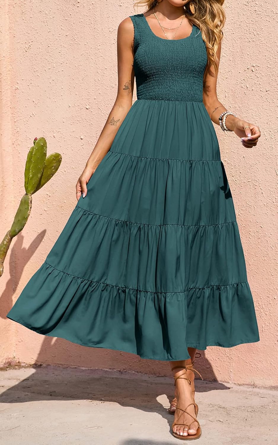 PRETTYGARDEN Women's 2026 Casual Loose Plain Maxi Sundress Smocked Tank Dress Sleeveless Spring Beach Tiered Long Dresses - Image 6