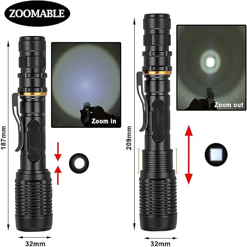 Miniatura 3 de Linternas tácticas LED recargables de alto lúmenes con batería, 5 modos de zoom impermeable, potente linterna de mano para campamento, senderismo al