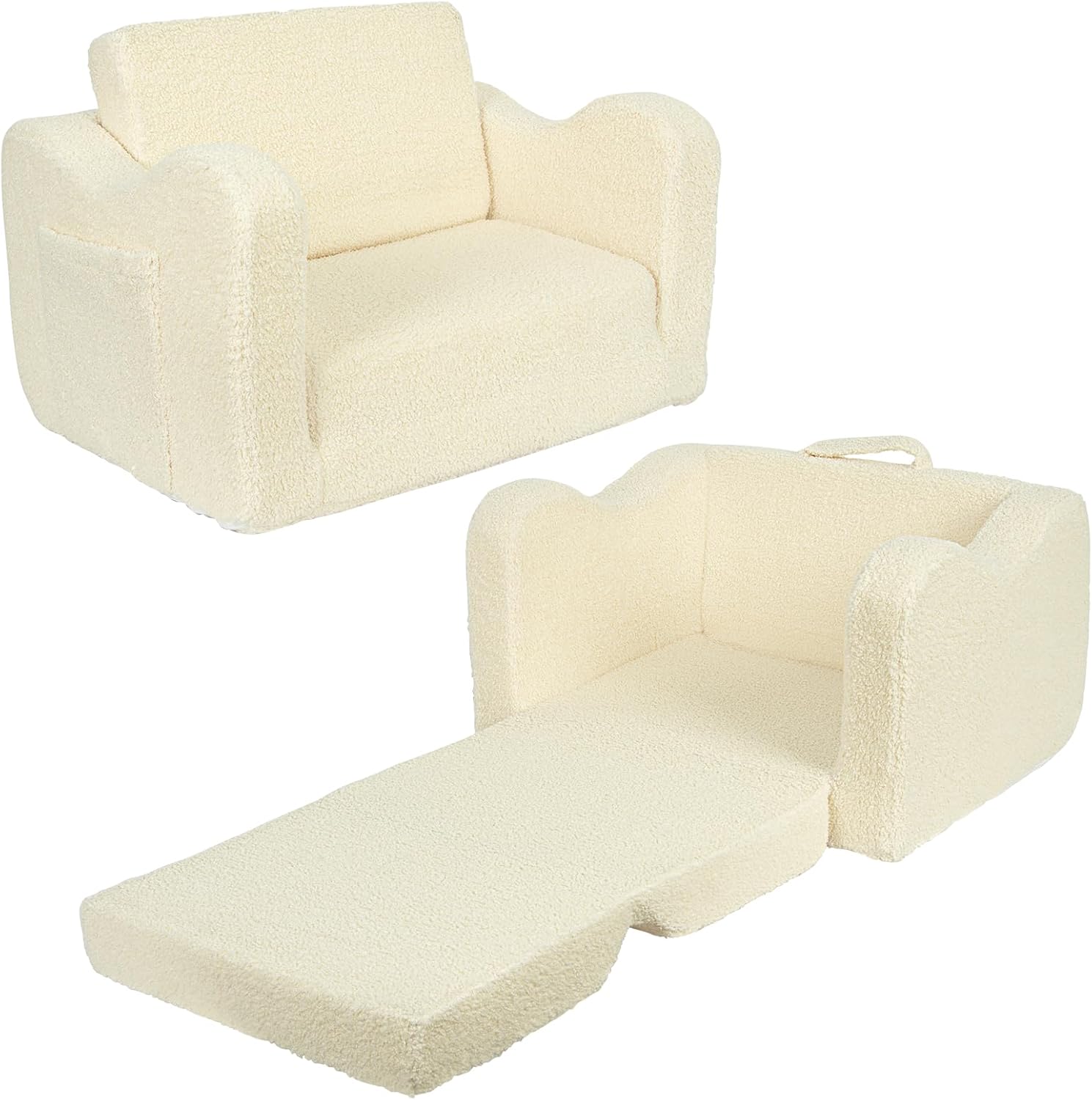 Toddler Couch, 2-in-1 Kids Couch Bed Fold Out, Comfy Lounge Baby Chair, Convertible Sofa to Lounger for Girls and Boys, 1-Seat