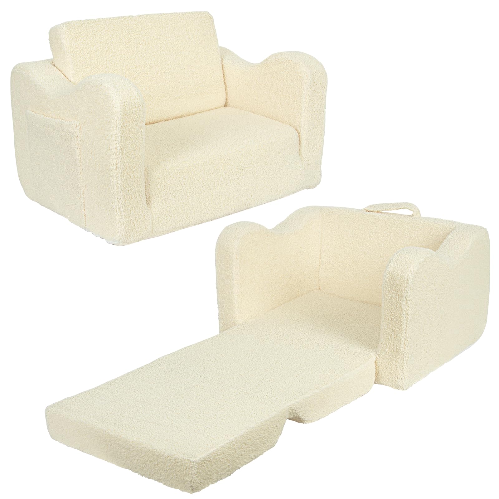 Toddler Couch, 2-in-1 Kids Couch Bed Fold Out, Comfy Lounge Baby Chair, Convertible Sofa to Lounger for Girls and Boys, 1-Seat