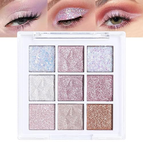 Eye Shadow Palette Makeup,Pink White Purple Glitter Shimmer Sparkle Warm