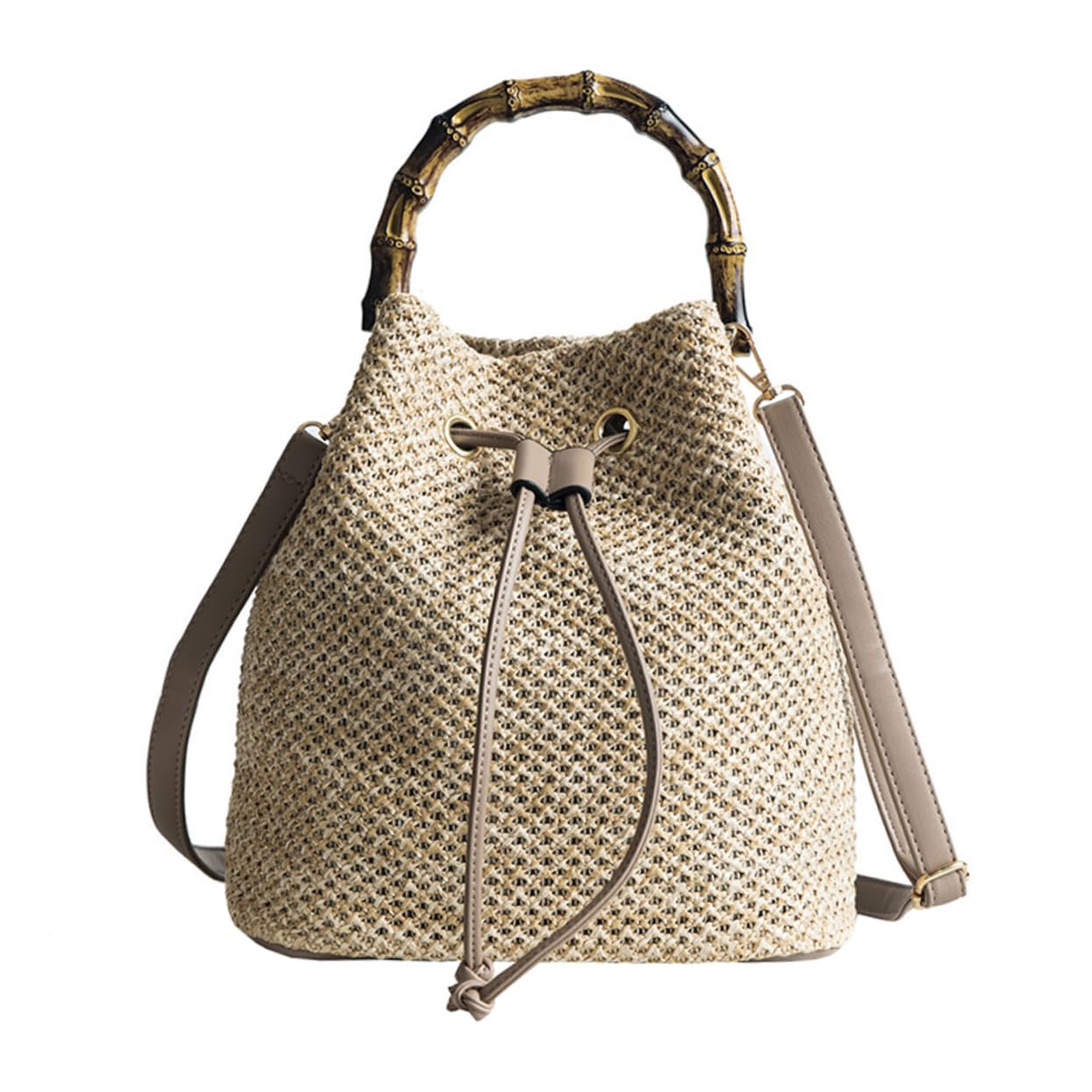 GALPADA Borsa Secchiello Donna Intrecciata Khaki in Lino e Poliestere | Tracolla Regolabile, Formato a Cestello, Adatta per Party e Uso Scolastico