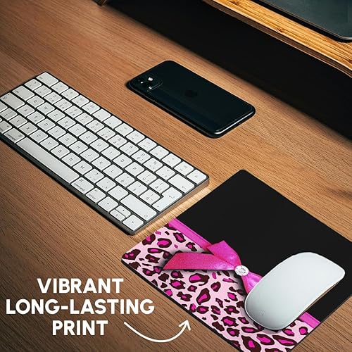 Miniatura 6 de 3dRose LLC - Alfombrilla de ratón (20 x 20 x 0,25 pulgadas), diseño de leopardo rosa con cinta de imitación brillante, color negro