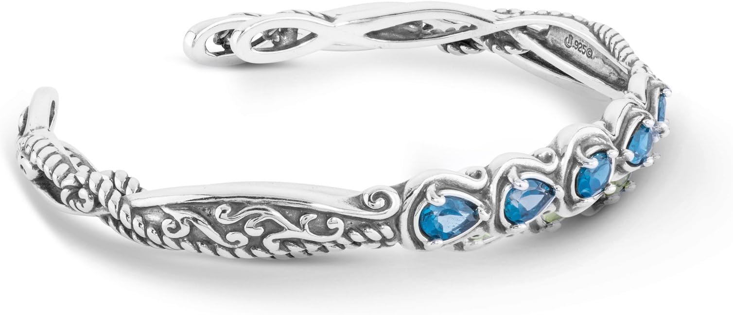 Carolyn Pollack Sterling Silver Multi Gemstone Choice of 4 Different Colors Five Stone Cuff Bracelet Size S, M or L