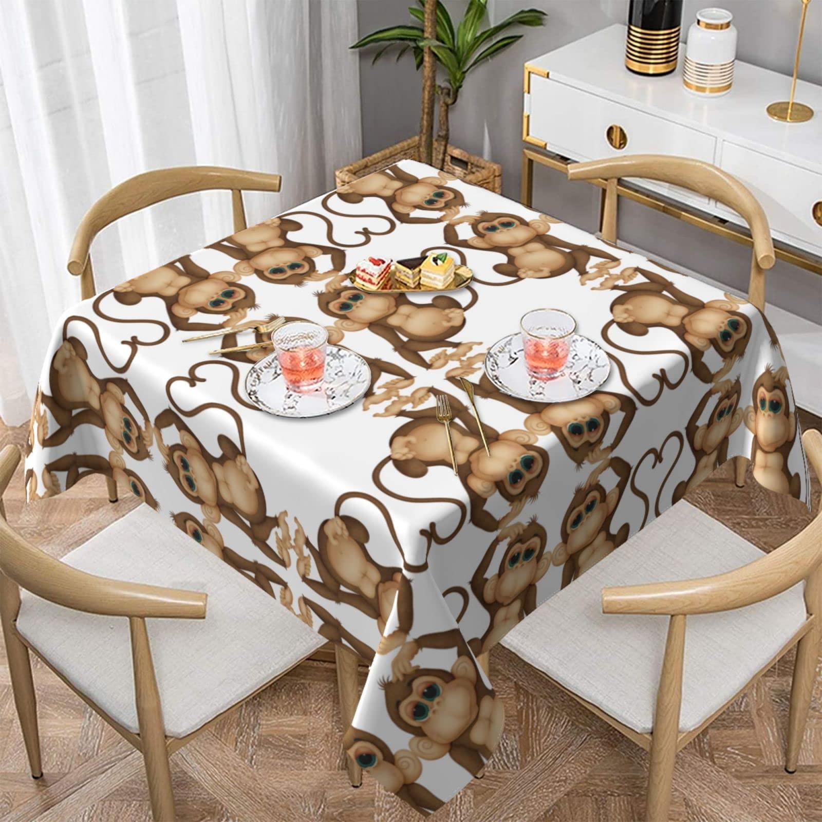 Lawenp Cute Monkey Square Wrinkle-Free Table Cloth Cover Table Decorative for Wedding Dinning Party Banquet Tabletop