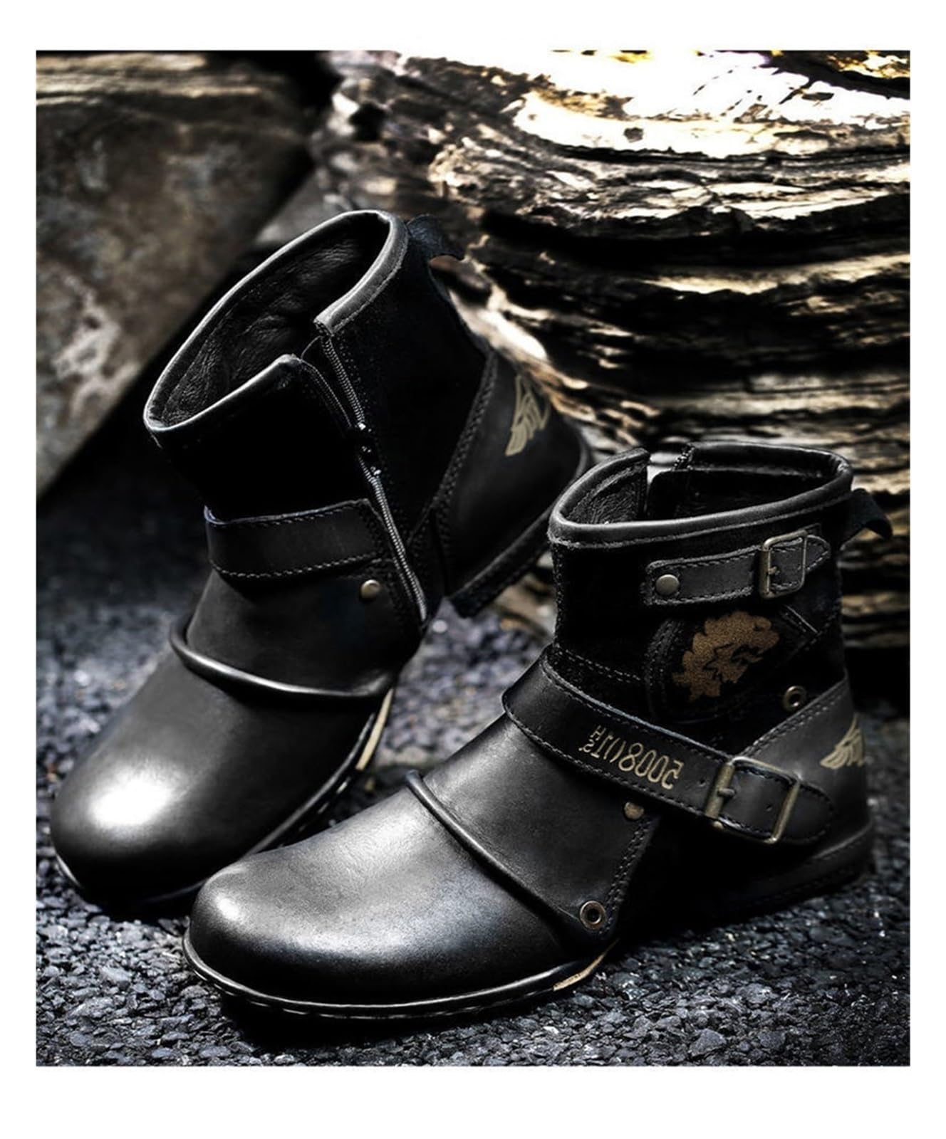 Bottes de moto for hommes Bottines Bottes en cuir à fermeture éclair à la mode Chaussures décontractées Bottes de moto imperméables Bottes occidentales Grande taille