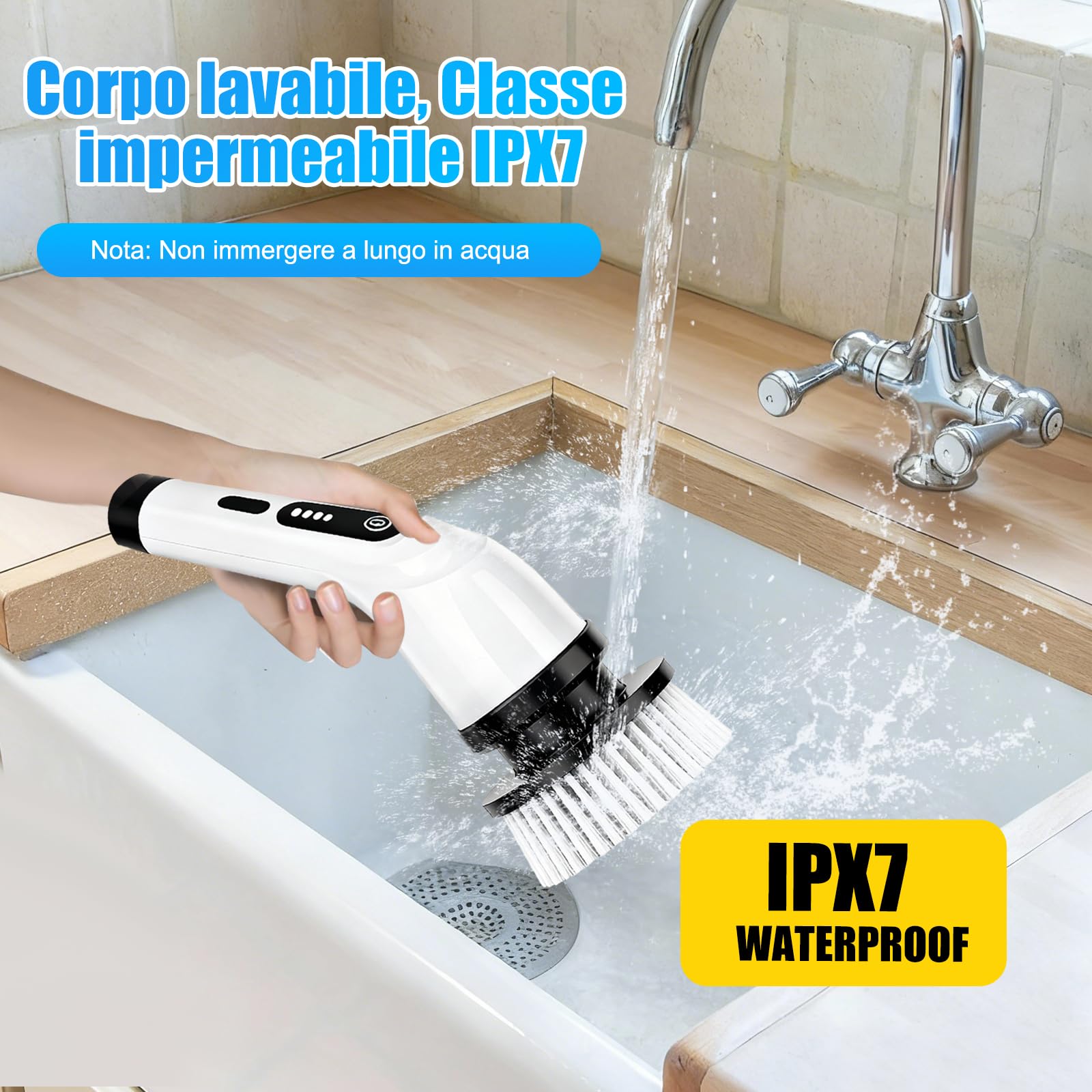 PATEMZON Spazzola Elettrica Rotante, 9 in 1 Spazzola Rotante Pulizia Casa-IPX7, Doppia Velocità e Manico Estendibile, Spazzola Elettrica per Doccia, Cucina, Auto, Piastrelle, Pareti, Pavimenti