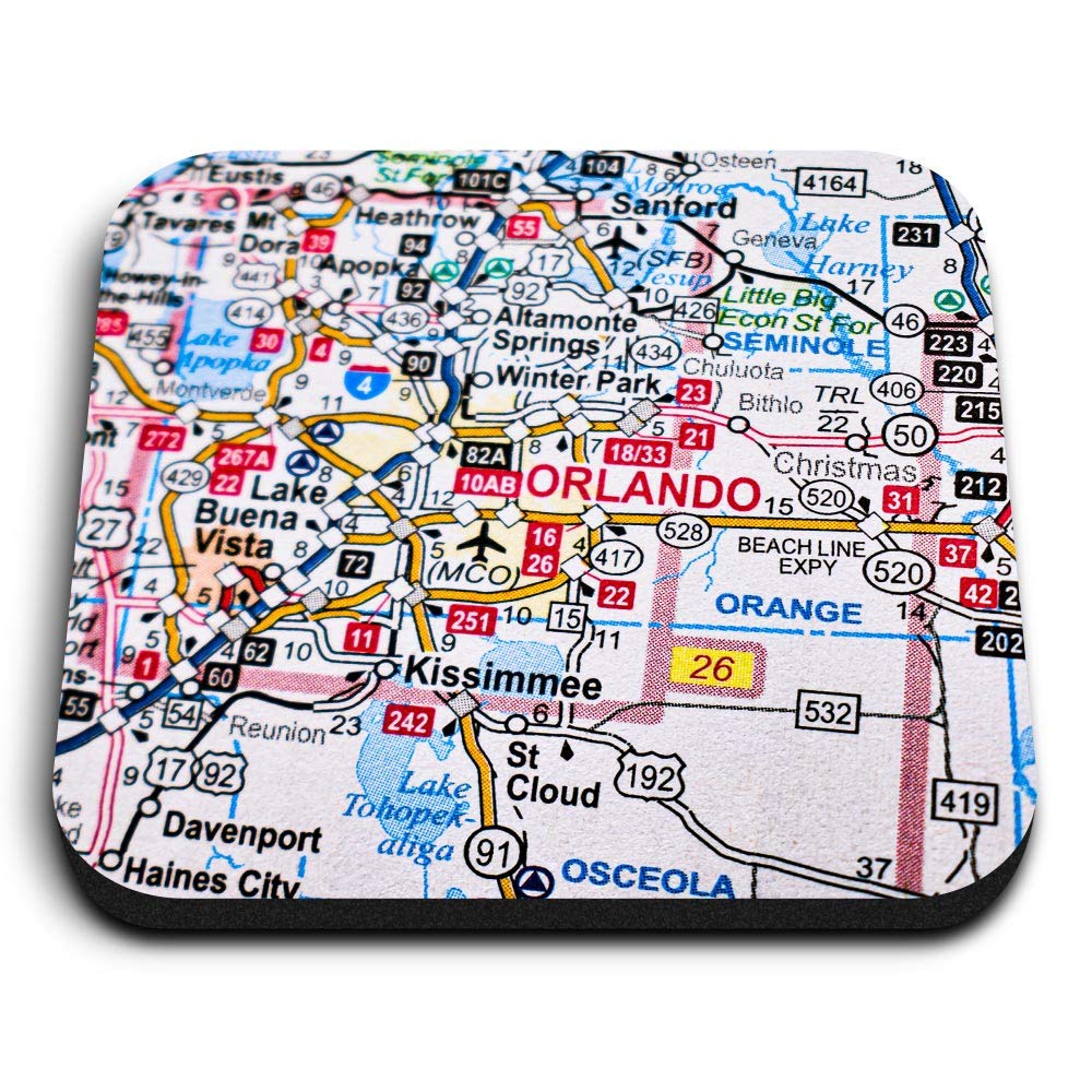 Destination Vinyl Ltd Multicolor 1 X Square Mdf Fridge Magnet - Orlando Florida America Usa Travel Map 45956