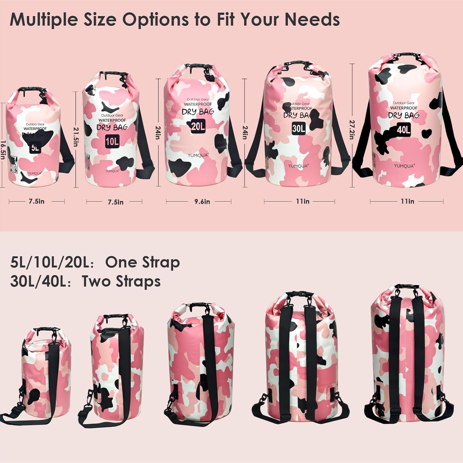 YUMQUA Dry Bags Waterproof 5L/10L/20L/30L/40L for Women & Men, Roll Top Floating Dry Bag Waterproof Storage Bag for Kayaking, Boating, Swimming, Beach, Paddle Board, Hiking, Fishing and Travel