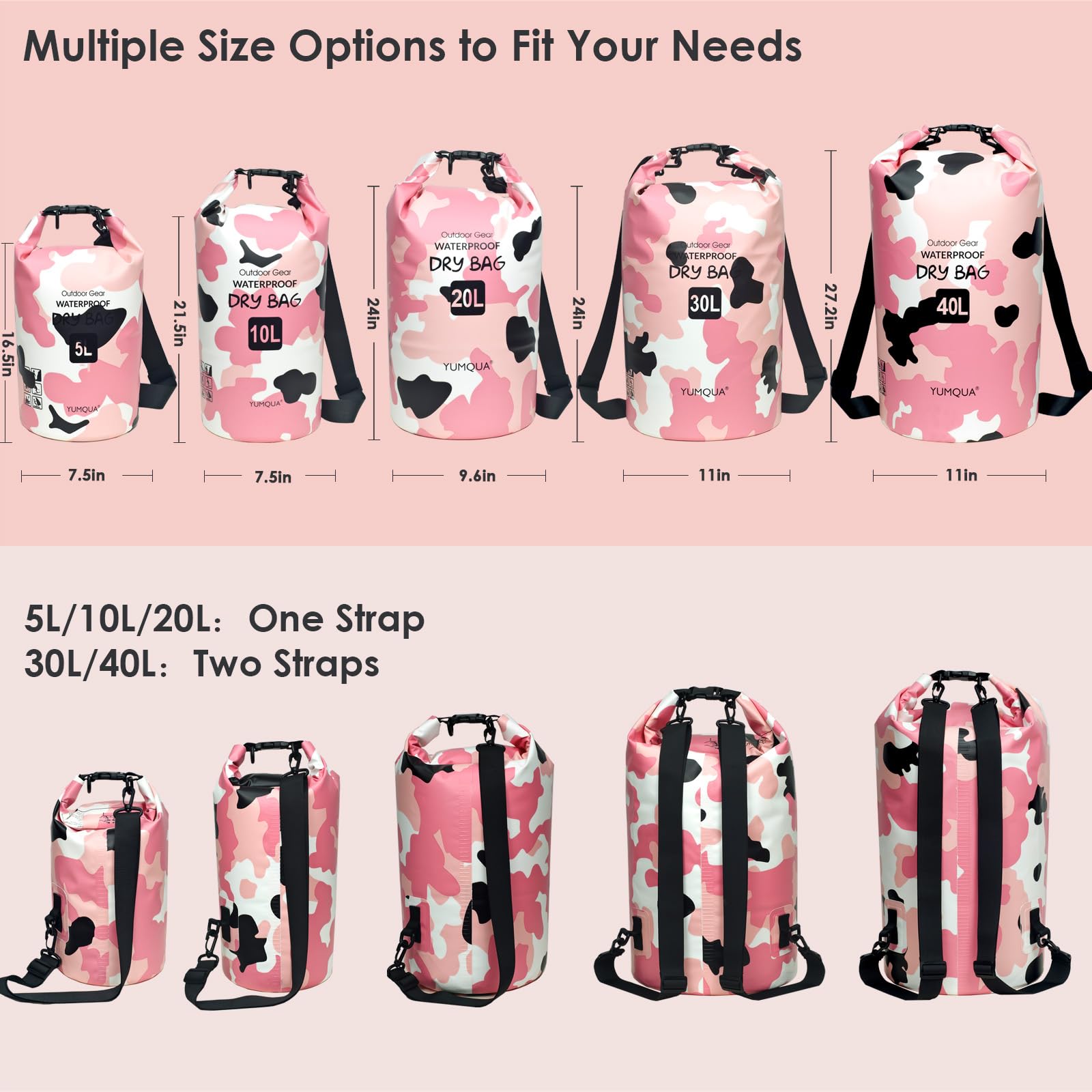 YUMQUA Borsa Impermeabile 5L 10L 20L 30L 40L Dry Bag Sacca Impermeabile per Kayak Canoa Nuoto Escursionismo Campeggio Rafting Pesca Spiaggia