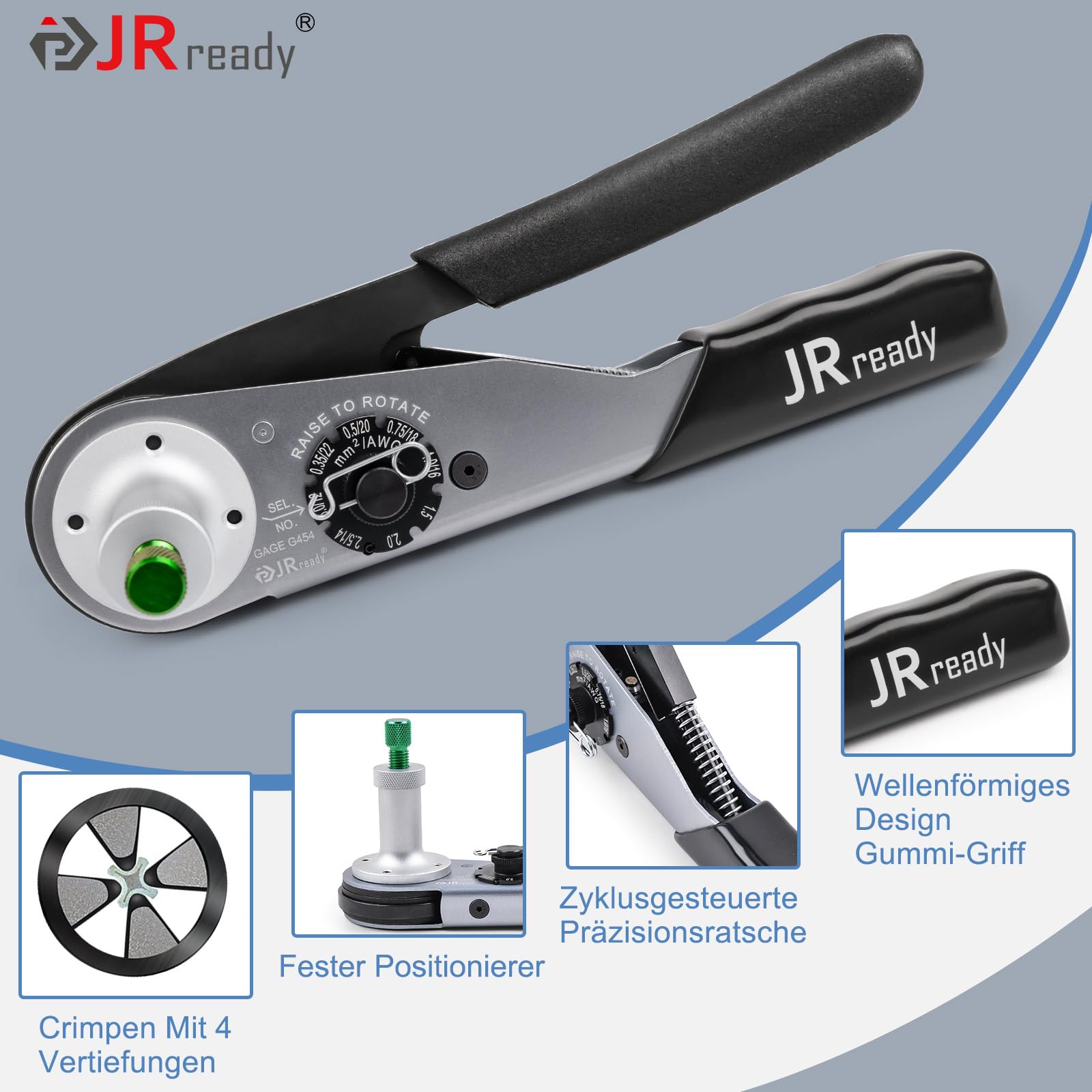 JRready ACT-M202 Herramienta de Engaste Deutsch para Contactos Sólidos de Calibre 12 16 20 Localizador de Conectores Herramienta de Engaste de una Pieza Equivalente HDT-48-00 Deutsch (12-22AWG)