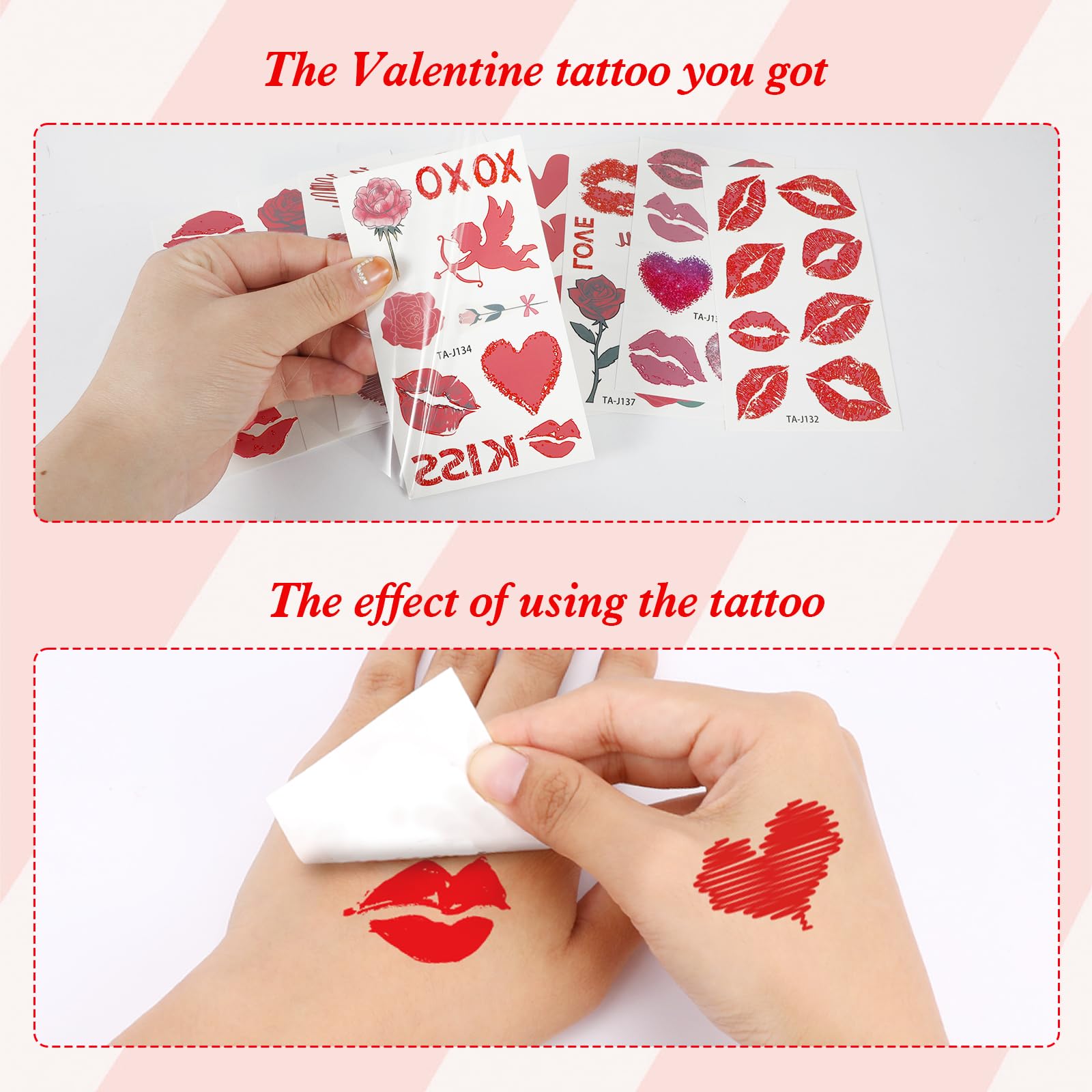 Konsait Valentine's Day Heart and Lip Tattoos - Rose Pattern Fake Tattoos for Women and Girls - 10 Sheets Party Supplies - Image 4