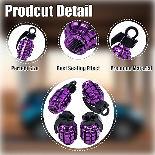 Miniatura 2 de MEAJOO 4 tapones de válvula de neumático de granada cromada, tapas de válvula de neumático de acero inoxidable para automóviles, camiones, SUV,