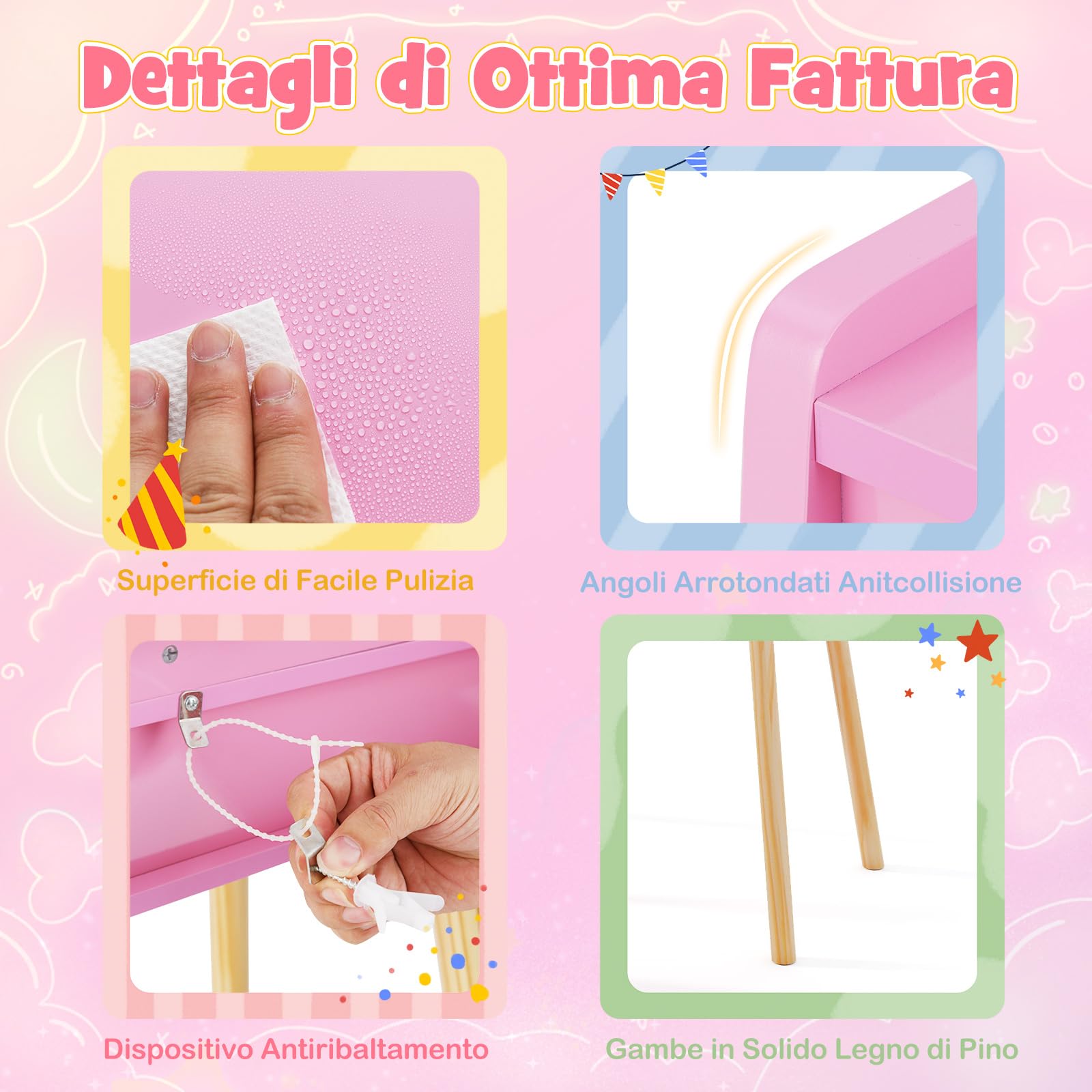 COSTWAY Toeletta Trucco Bambina da Principessa con Specchio Illuminato