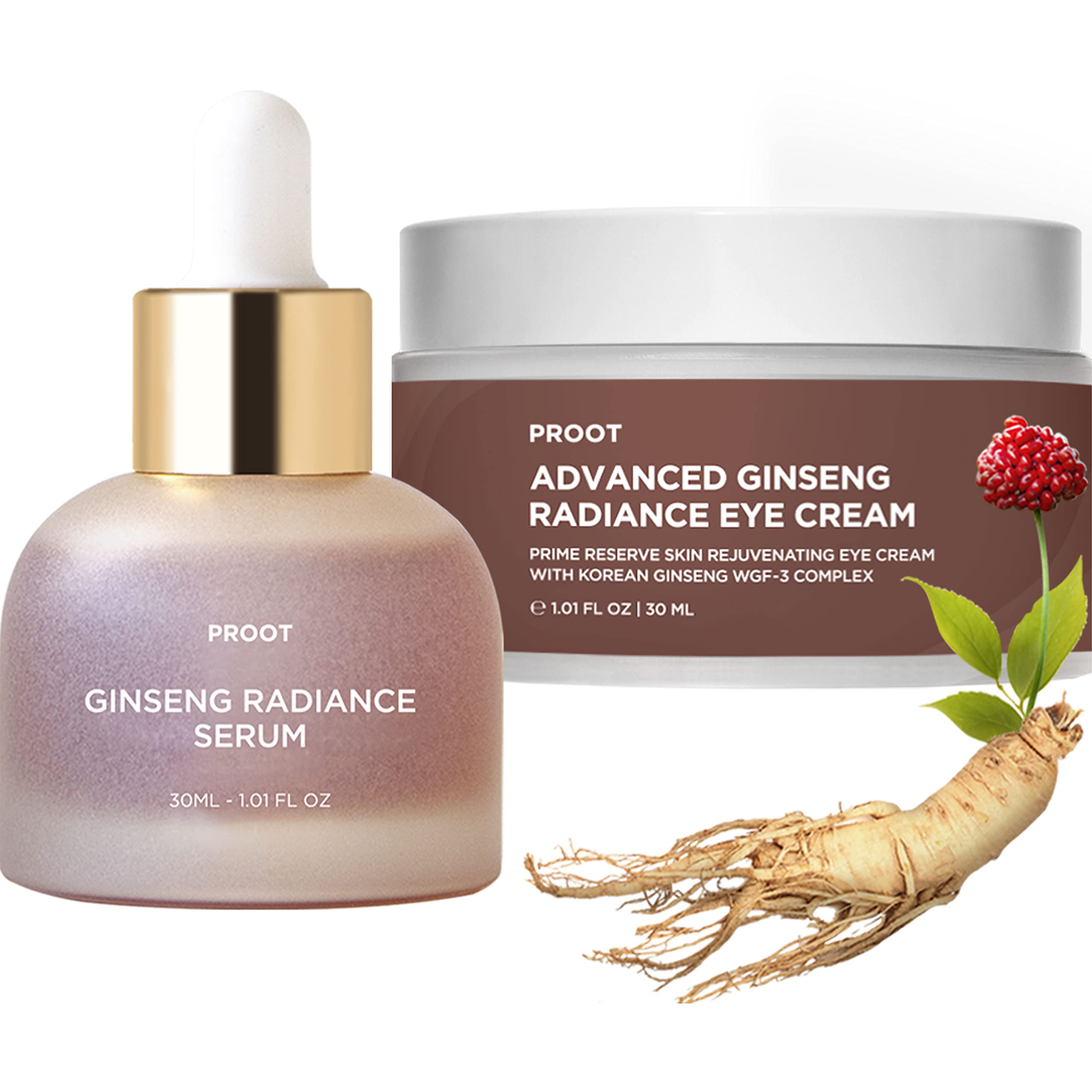 Ginseng Radiance Serum + Ginseng Eye Cream Bundle | 52.5% Ginseng Extract Skin Rejuvenating Face Serum & Eye Cream | Formulated with Ginseng Extract, Hyaluronic Acid, WGF Complex-3