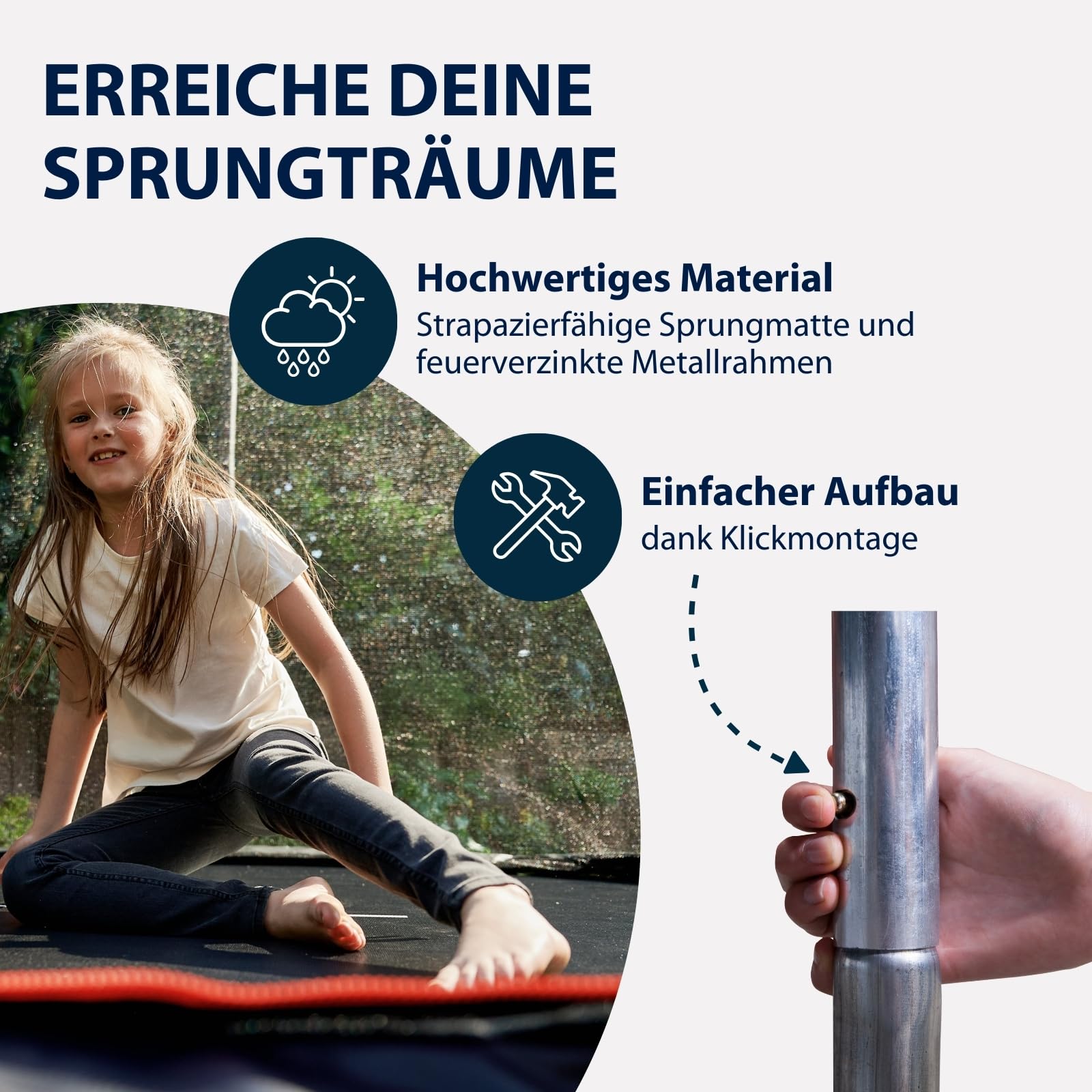 HUDORA Trampolin First in versch. Größen - Trampolin Outdoor mit UV-Stabiler Randabdeckung & Sicherheitsnetz - Gartentrampolin für Kinder & Erwachsene - hochwertiges Kindertrampolin