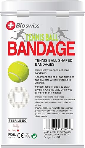 Miniatura 8 de BioSwiss - Venditas autoadhesivas con forma de pelota de tenis, estériles y sin látex para el cuidado de heridas, suministros divertidos para