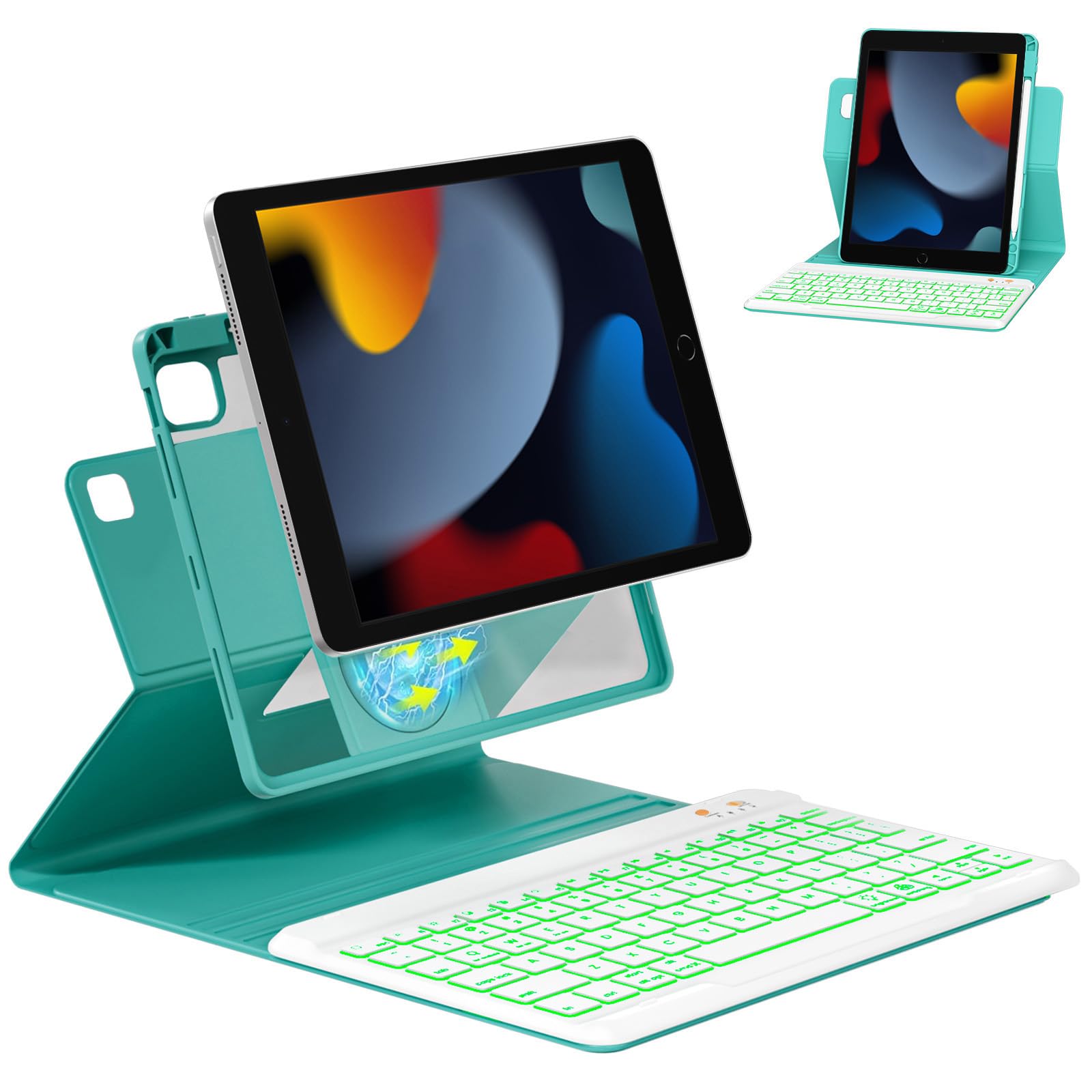 OPAKIT Magnetic Keyboard Case for iPad 9th/8th/7th Generation 10.2 inch, iPad Pro 10.5-inch Air 3rd Case with Pencil Holder, 7 Color Backlight BT
