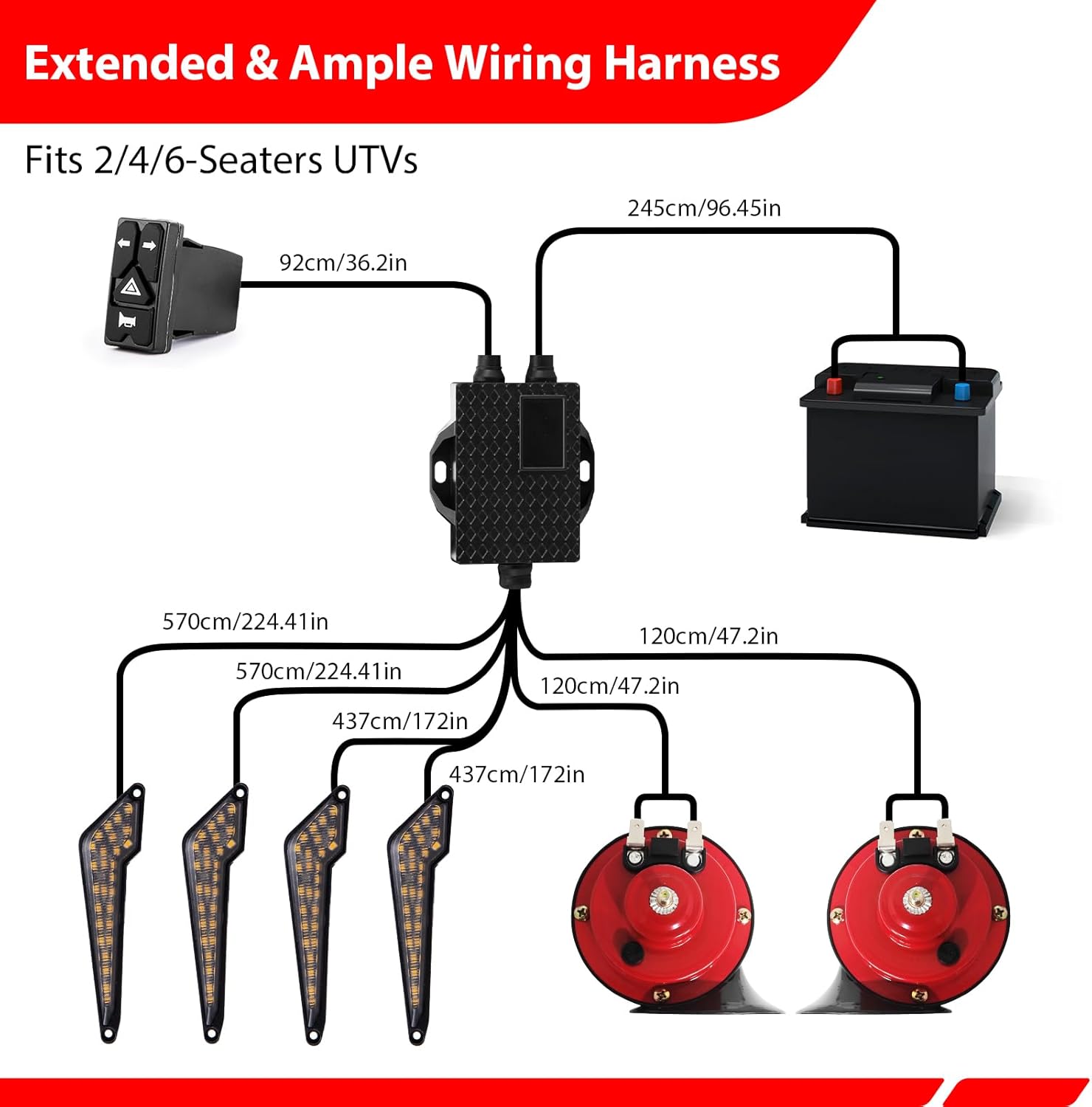 WeiSen UTV Turn Signal Kit with 115dB Horn, Plug & Play Blinker Kit with Rocker Switch, Universal Street Legal Turn Signals Compatible with Polaris, fit Can-Am, Teryx, fit CFMOTO