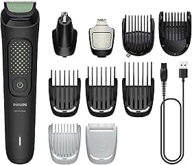 Philips Multigroom Aparador de Pelos 13 em 1 - Barbeador elétrico e Aparador para Rosto, Cabeça e Corpo, Lâminas Autoafiáveis e Amigáveis à Pele, 13 Configurações de Comprimento, Modelo MG3941/15