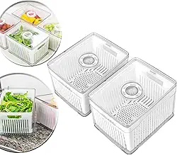 Kit 02 Organizadores de Geladeira e Cozinha 3,8L – Cesto Plástico Acrílico para Frutas, Verduras e Alimentos