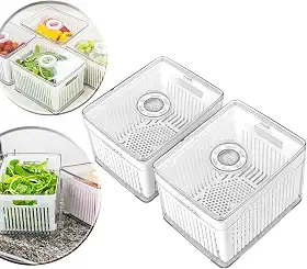 Kit 02 Organizadores de Geladeira e Cozinha 3,8L – Cesto Plástico Acrílico para Frutas, Verduras e Alimentos