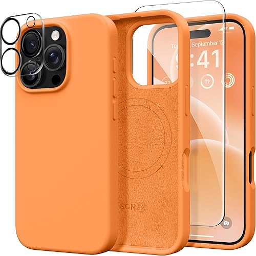 Miniatura 135 de GONEZ Funda de silicona para iPhone 14 Pro Max, compatible con MagSafe, con protector de pantalla + protector de lente de cámara, silicona líquida a