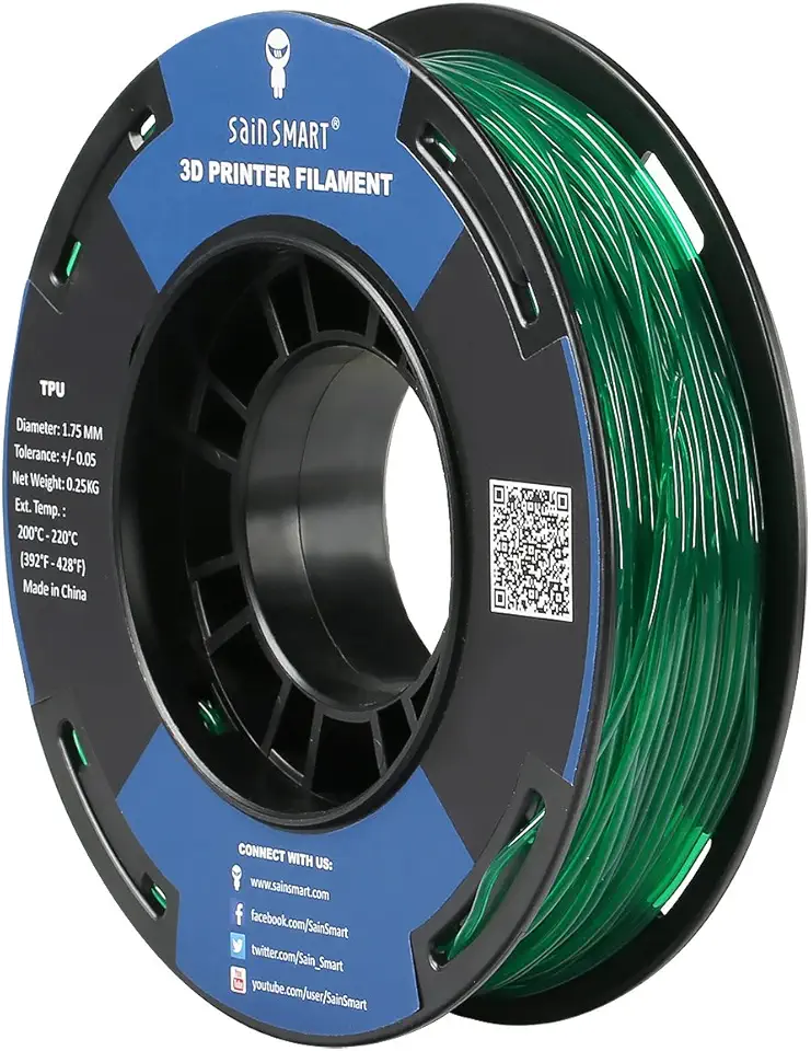 SainSmart TPU Filament 1.75 Dark Green Flexible TPU 3D Printing Filament 1.75 mm 250g Translucent Color Dimensional Accuracy +/- 0.05 mm