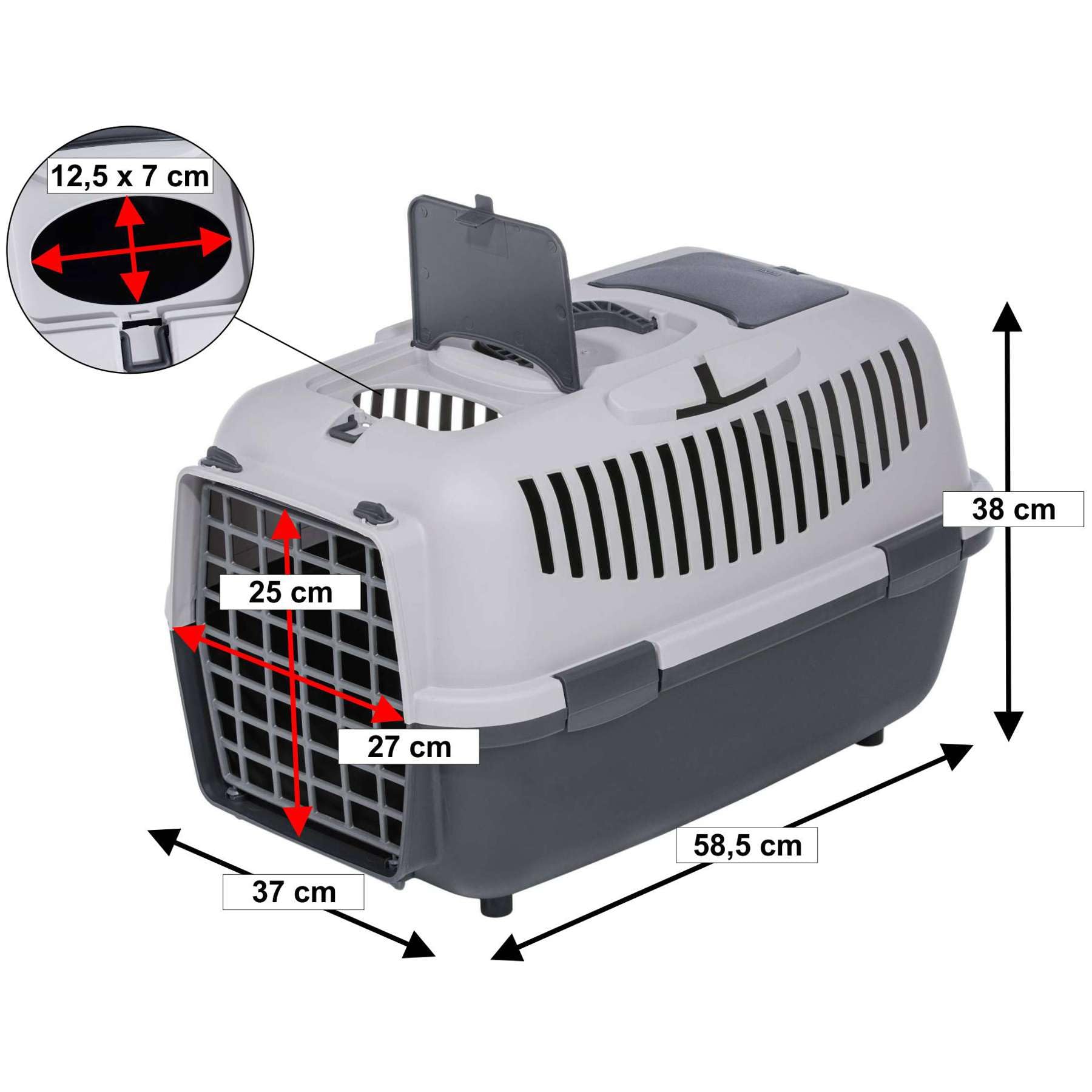 Trasportino per cani e gatti, grigio chiaro, grigio scuro, 58,5 x 37 x 38 cm
