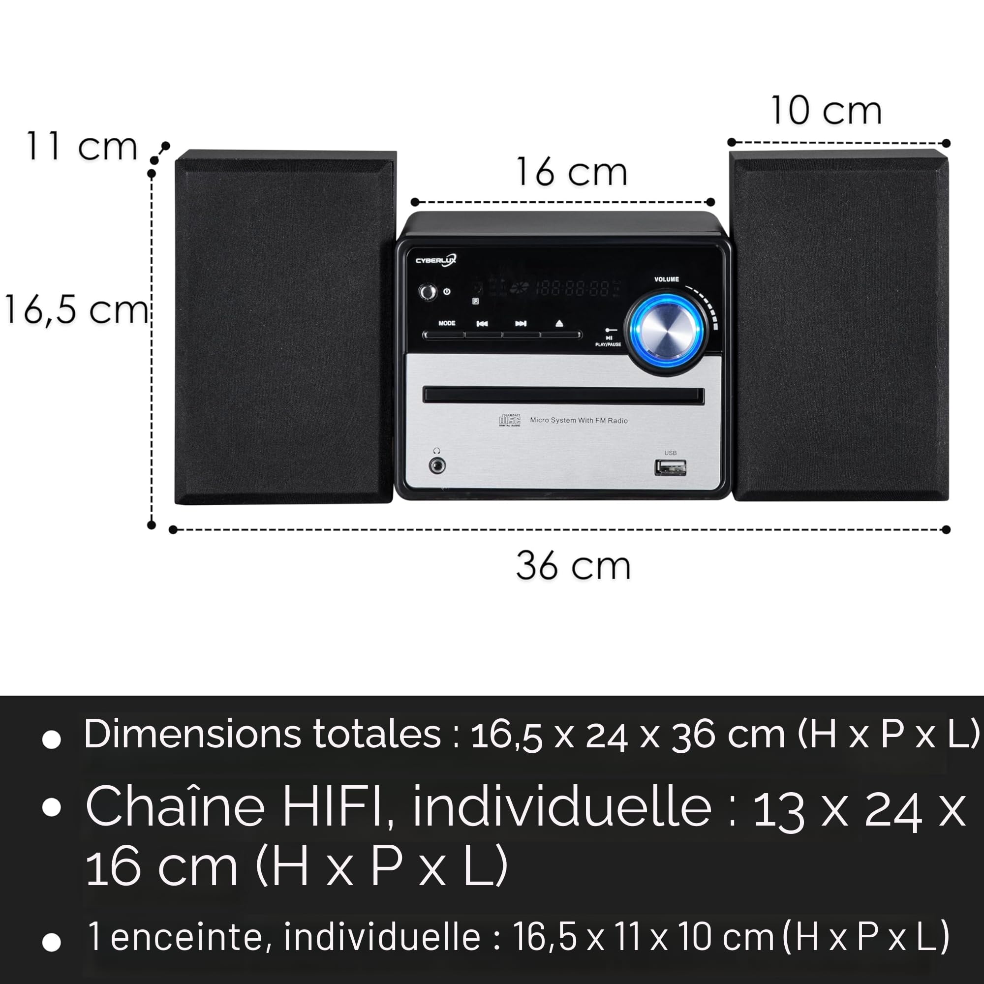 Mini chaîne HiFi rétro avec radio FM, CD/MP3, USB et sortie ligne