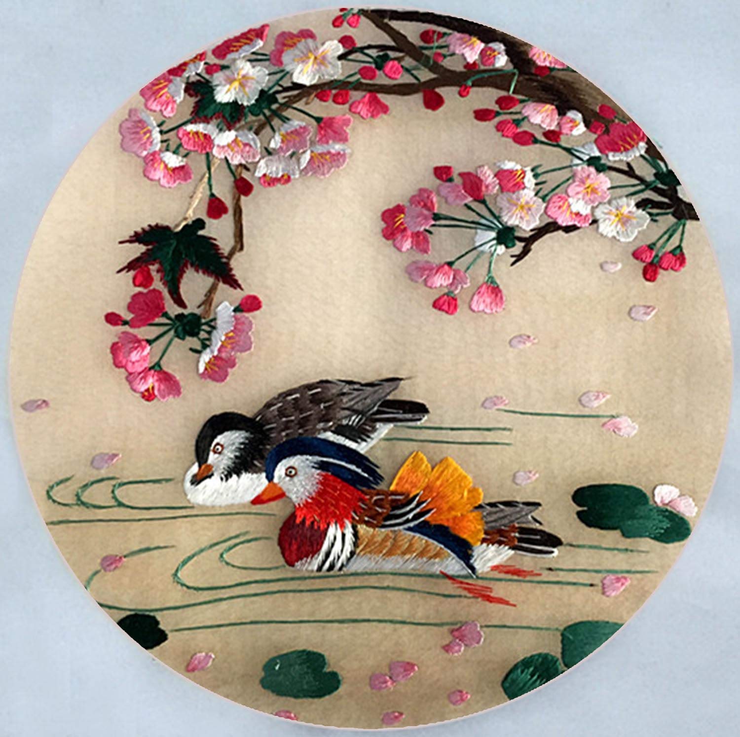 鳥の絵、中国彫アンティーク Amazon.com: Silk Art 100% Handmade Love Birds Embroidery Framed