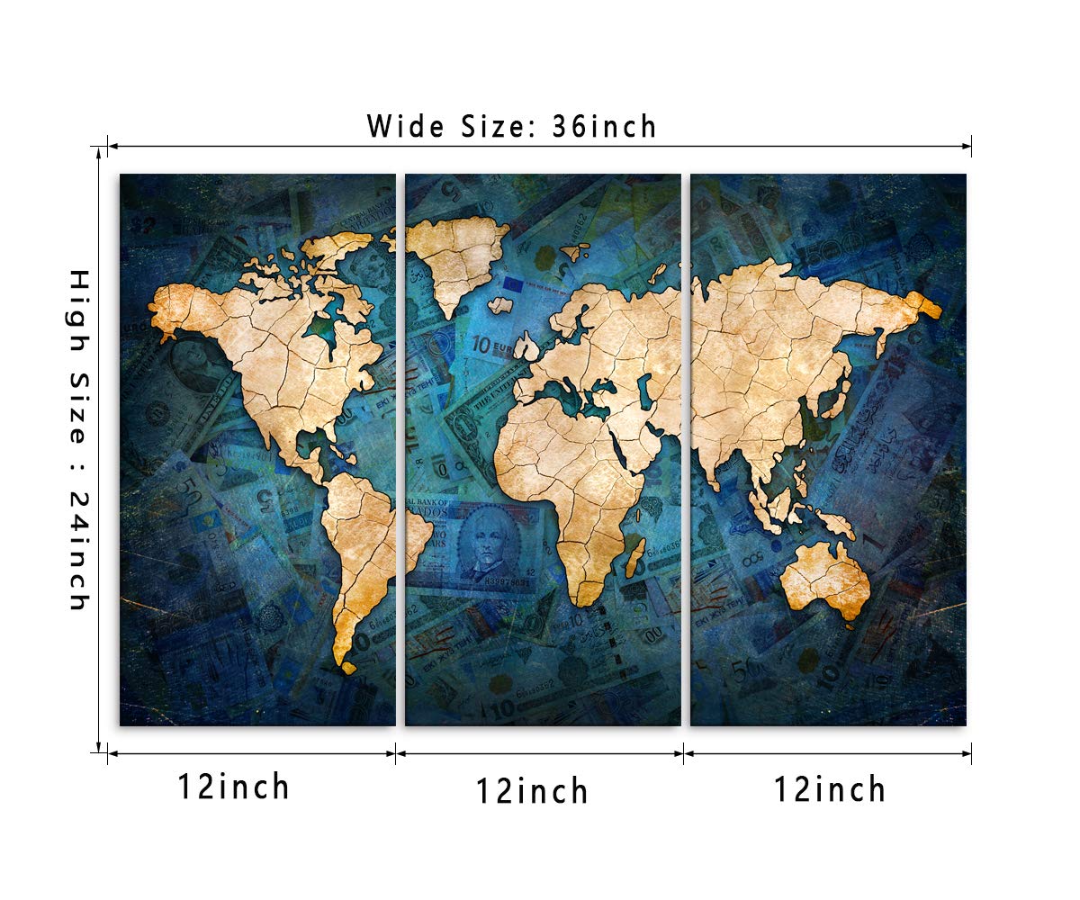 Amazon.co.jp: 3P抽象アートワーク レトロマップ 一般世界地図 ブルー