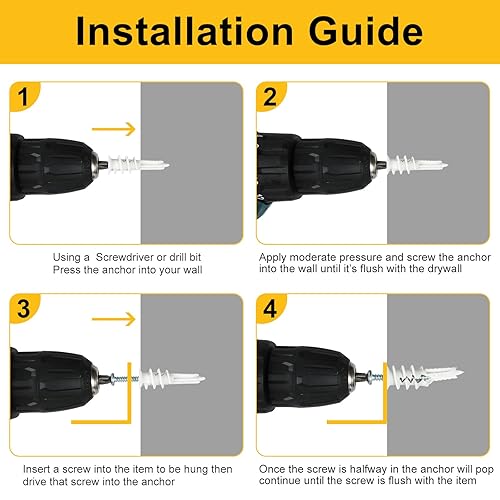 Miniatura 4 de Anchors Drywall Anchors 100Pcs Proffessional Wall Anchors and Screws for Drywall50 Self-TappingThreaded Plastic Drywall Anchors  50 1-14 Screws75LBS
