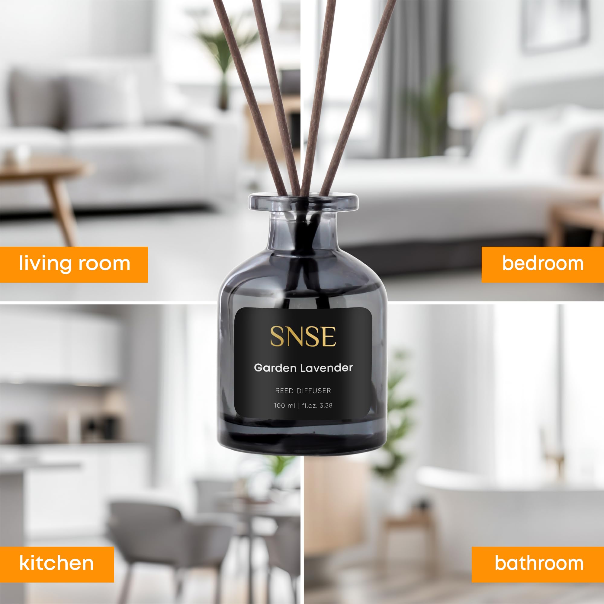 SNSE Garden Lavander Schilfrohr-Diffusor-Set, 95 ml, Duftöl-Diffusor für Schlafzimmer, Badezimmer, Heimdekoration und Geschenk, dekorative Lufterfrischer mit Stäbchen