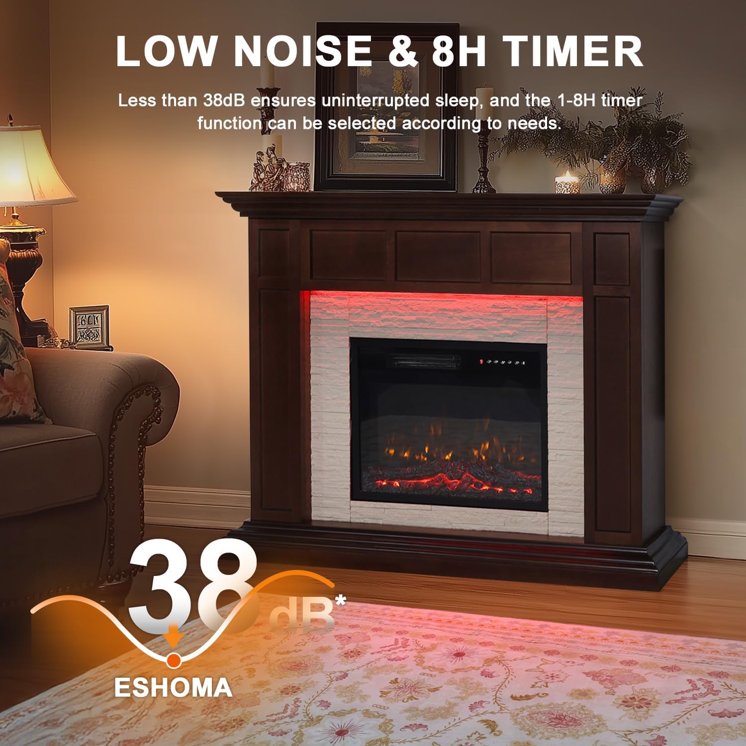 50”Electric Fireplace with Mantel, Fireplace TV Stand with 23”Electric Fireplace Heater, Remote Control, Adjustable Led 3D Realistic Flame, Corner Fireplace for Living Room, Bedroom, Coffee