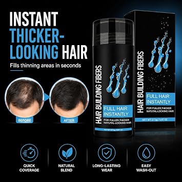 Hair Fibers for Men, Hair Fibres Black, Professional Quality Fiber Hair Powder for Women and Men for Bald Spots & Thinning Hair (Black)