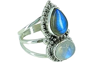 Gorgeous Rainbow Moonstone Labradorite June Birthstone Silver Ring