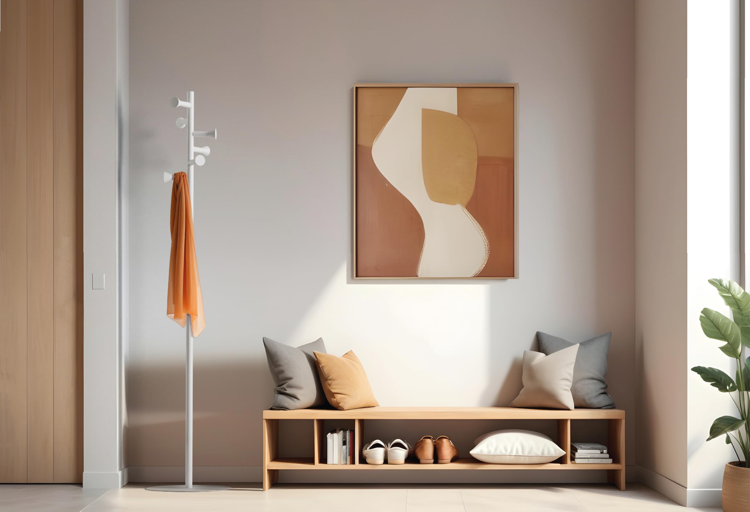 Garderobenständer weiß aus Metall, Kleiderständer klein, keine sichtbaren Schrauben, stabil und platzsparend, minimalistisches Design, Flurgarderobe für kleine Räume (WEISS MATT)