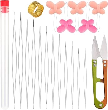 12 Pieces Beading Needles, 6 Size Collapsible Eye Needles for Beading