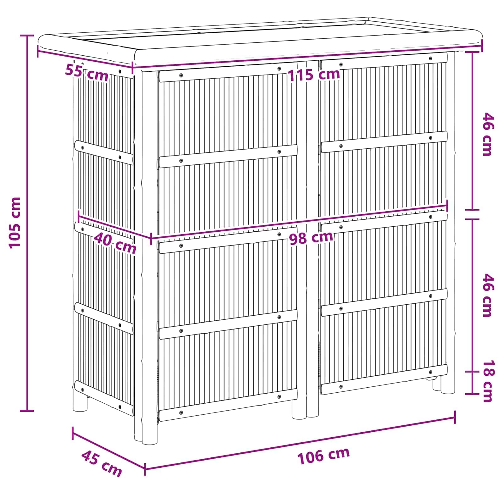 vidaXL Outdoor Bartisch Natur 115 x 55 x 105 cm Bambus, Stylischer Bar-Tisch, robust für Sommerpartys, Gartenfest, umweltfreundliches Design, minimalistisch und chic