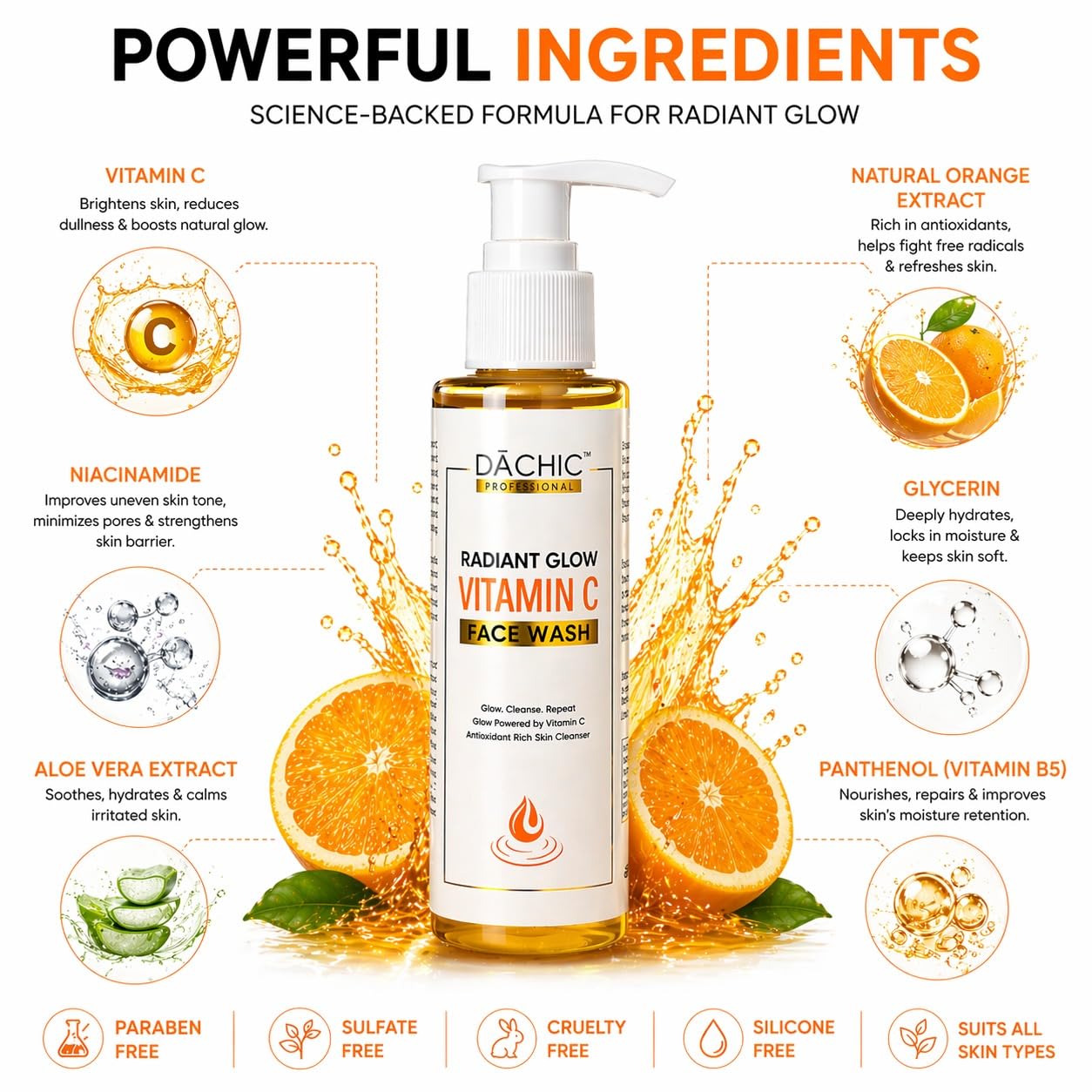 DACHIC Radiant Glow Vitamin C Face Wash – Brightening & Antioxidant-Rich Daily Cleanser for Even Skin Tone, Deep Cleansing, Hydration & Natural Healthy Glow 4