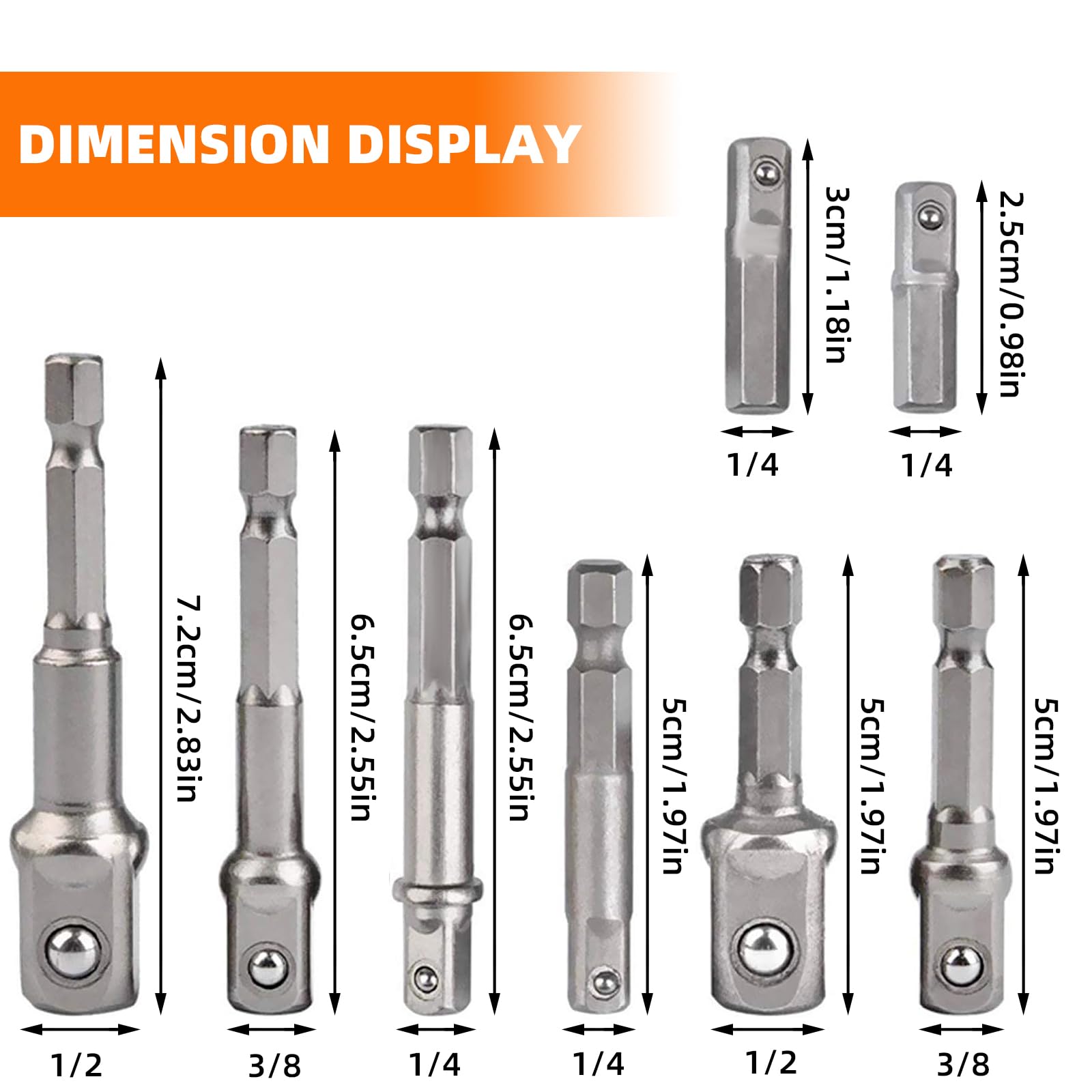 Fongmore 8-teiliges Stecknuss-Adapter-Set Für Akku-Bohrer - 1/4", 3/8", 1/2" Inkl. Sechskantschaft & Raketgriff
