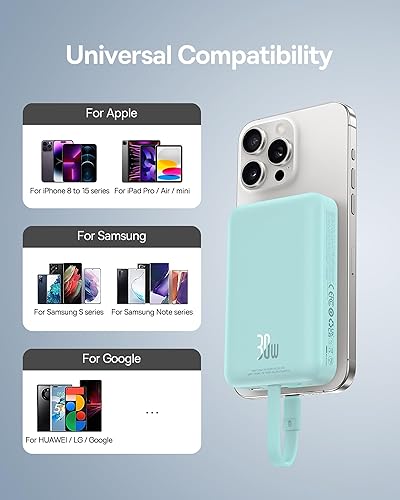 Miniatura 6 de Baseus Cargador portátil de carga rápida PD de 30 W con cable USB-C integrado (entrada y salida), batería de 10 K para iPhone serie 15141312, para