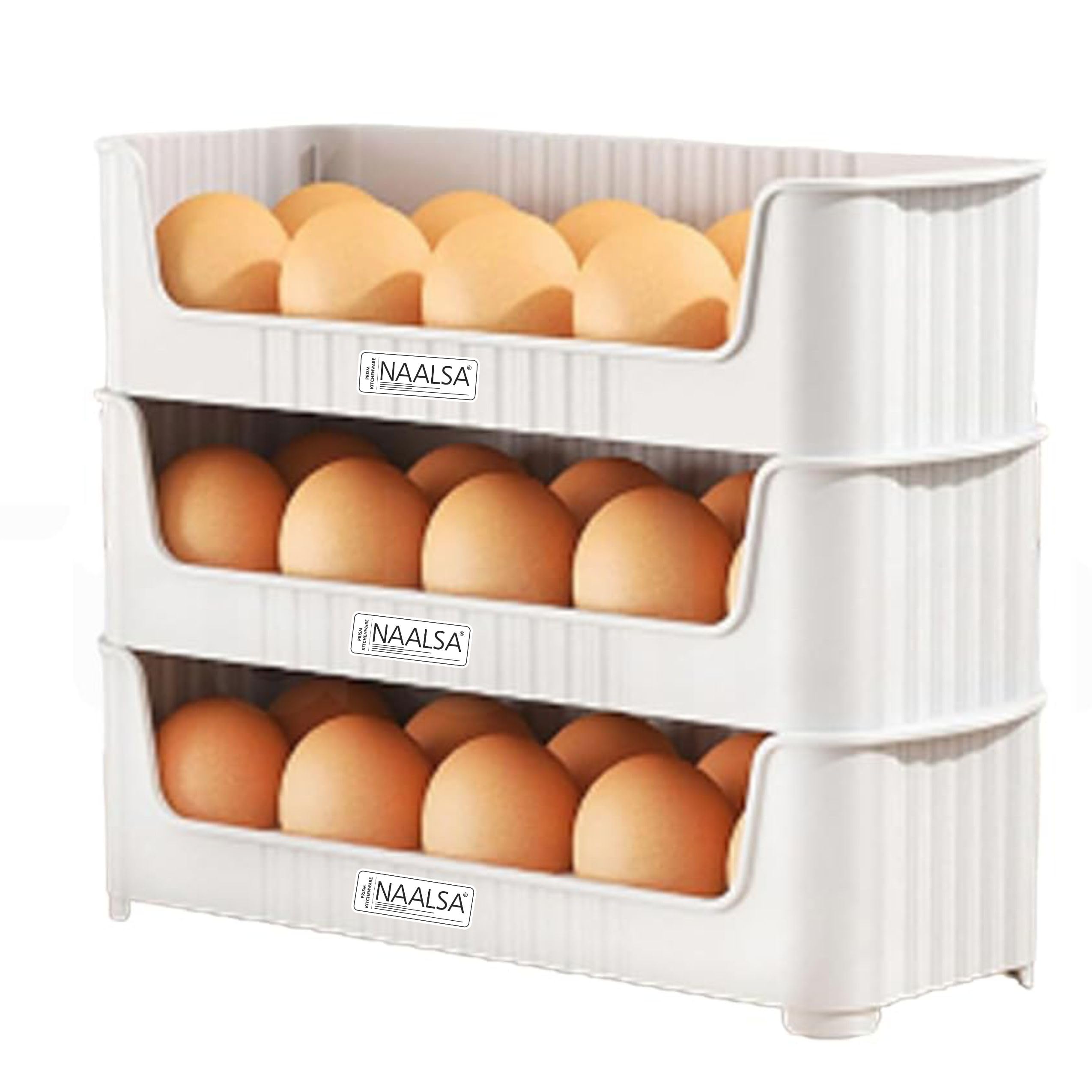 NAALSA ELITE Egg Tray Set of 3 Stackable, 30 Egg Storage, 10 Slots Per Tray, Egg box Space-Saving Organizer for Fridge Side Door, Tabletop & Cabinet, BPA-Free, Durable, Detachable, Freezer Safe-image-21