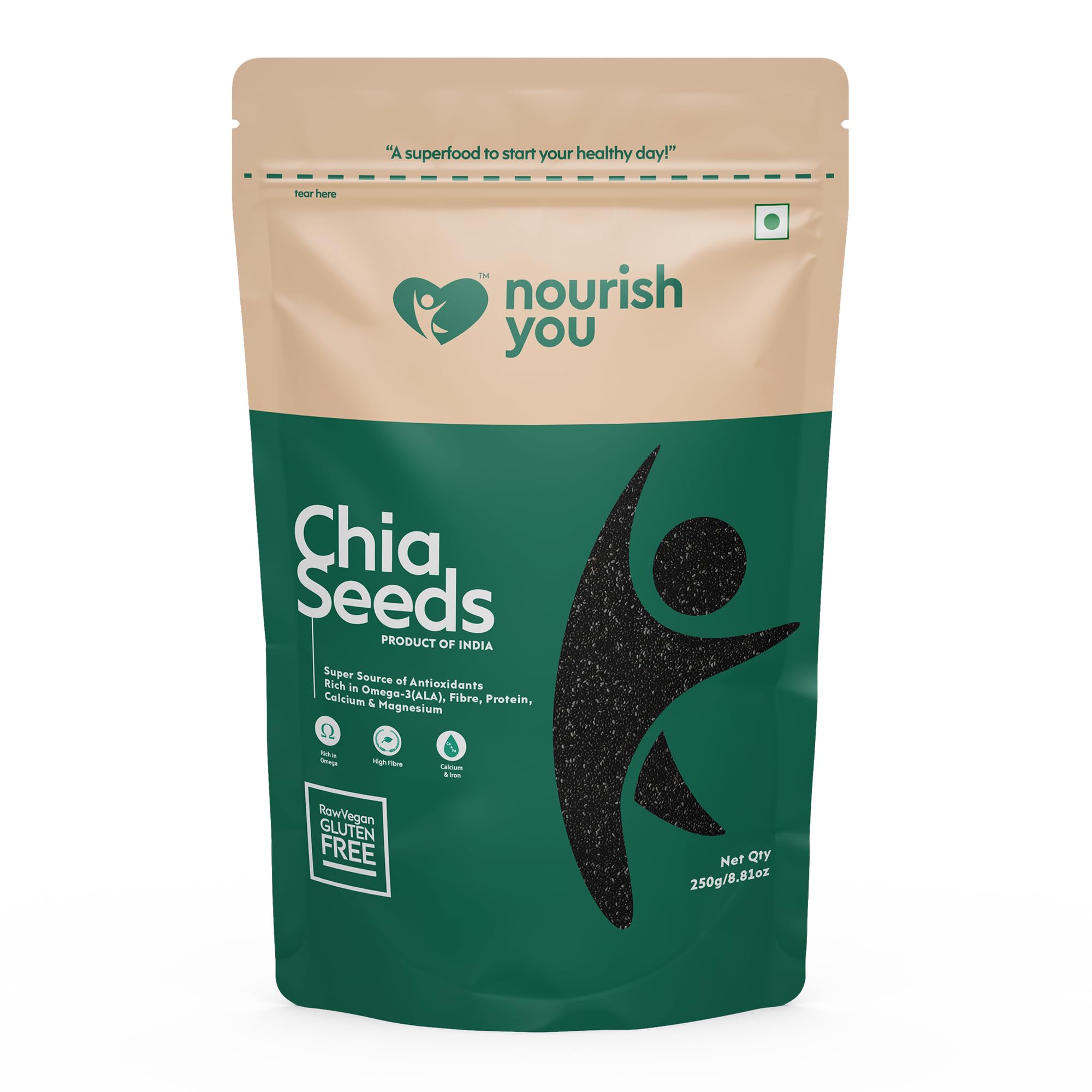 Nourish You Raw chia seeds 250 gm Non Gmo | High Protein & Fiber Superfood for Weight Management, Heart Health & Digestion | Gluten Free chia seed for Smoothies, Oatmeal, Salads & Breakfast cereal | Natural Plant-Based Nutrition