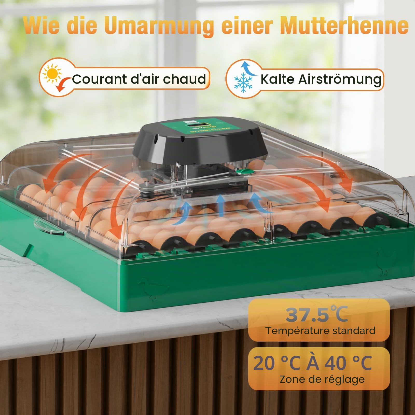 Couveuse Automatique 72 Œufs, Incubateur Professionnel avec Contrôle de Température et de L’humidité, Couveuse pour Poulets Canards Cailles